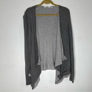 THREE DOTS Gray and Metallic Drape Open Front Rayon Blend Cardigan Size Small